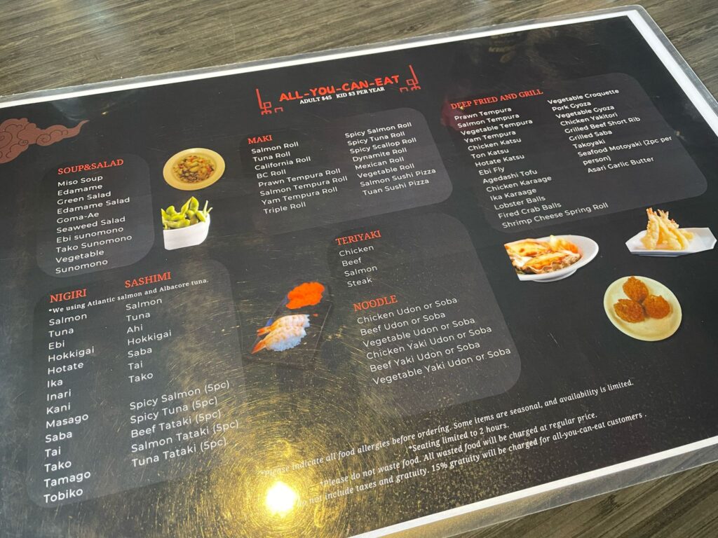Shiki Sushiの食べ放題メニュー